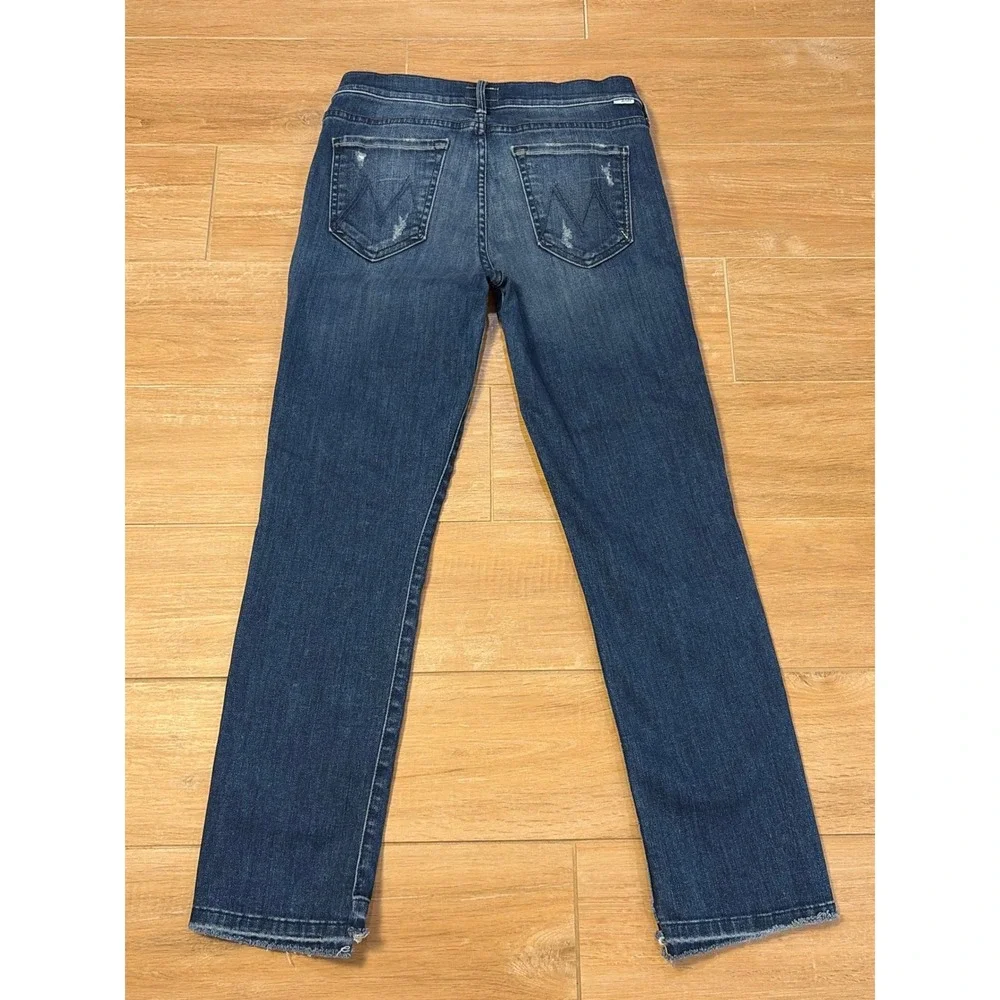 Mother The Rascal Ankle Undone Step Fray Jeans Dark‎ Graffiti Size 27 Distressed